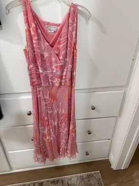 Maggy London Pink & Orange Floral Wrap-Style Midi Dress